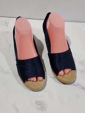 Easy Street Dark Blue Elegant Wedge Sandals